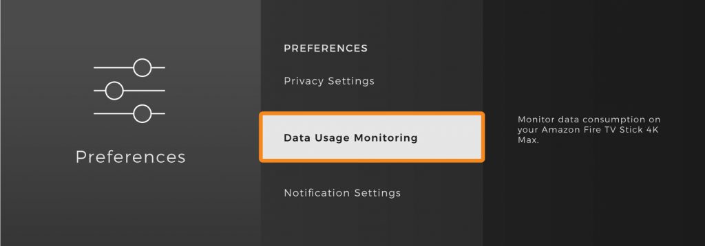 data usage monitoring option in dashboard